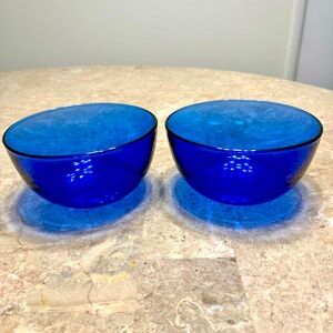 Set of 2 Cobalt Blue Fruits Dessert Cereal Dinnerware Serving Glass Bowls